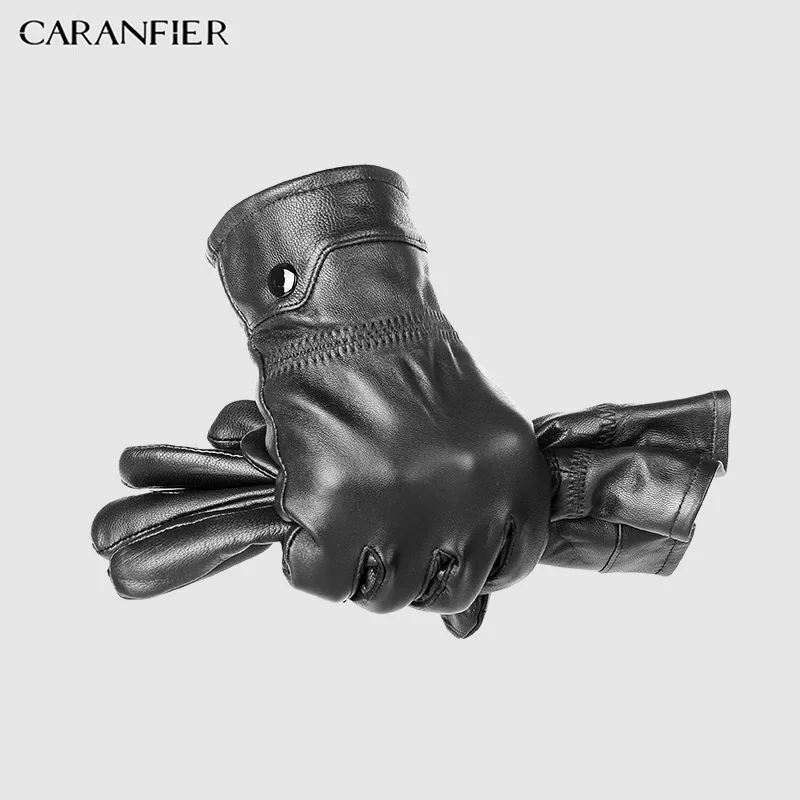 Перчатки CARANFIER мужские из натуральной овечьей кожи зимние уличные плотные теплые