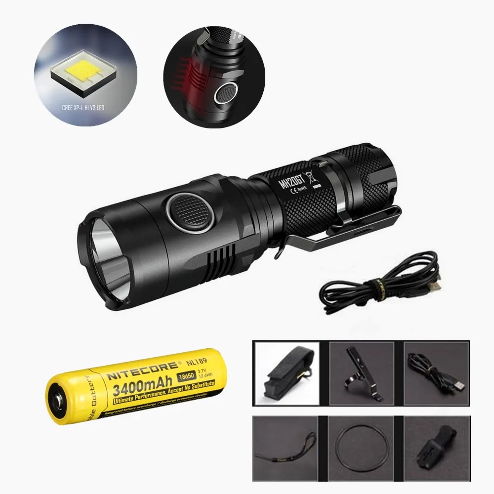 Nitecore MH20GT Flaslhight XP-L HI V3 светодиодный 1000 люмен USB Перезаряжаемый EDC фонарь с NL189 18650 3400 мАч обновление Nitecore MH20