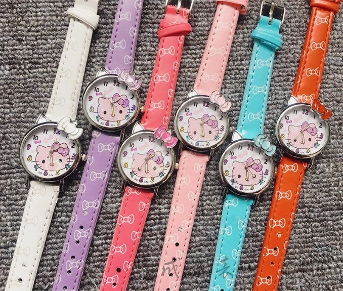 Модный стиль милые детские Мультяшные KT hello Kitty ремень часы Девушка кварцевые часы подарок на день рождения