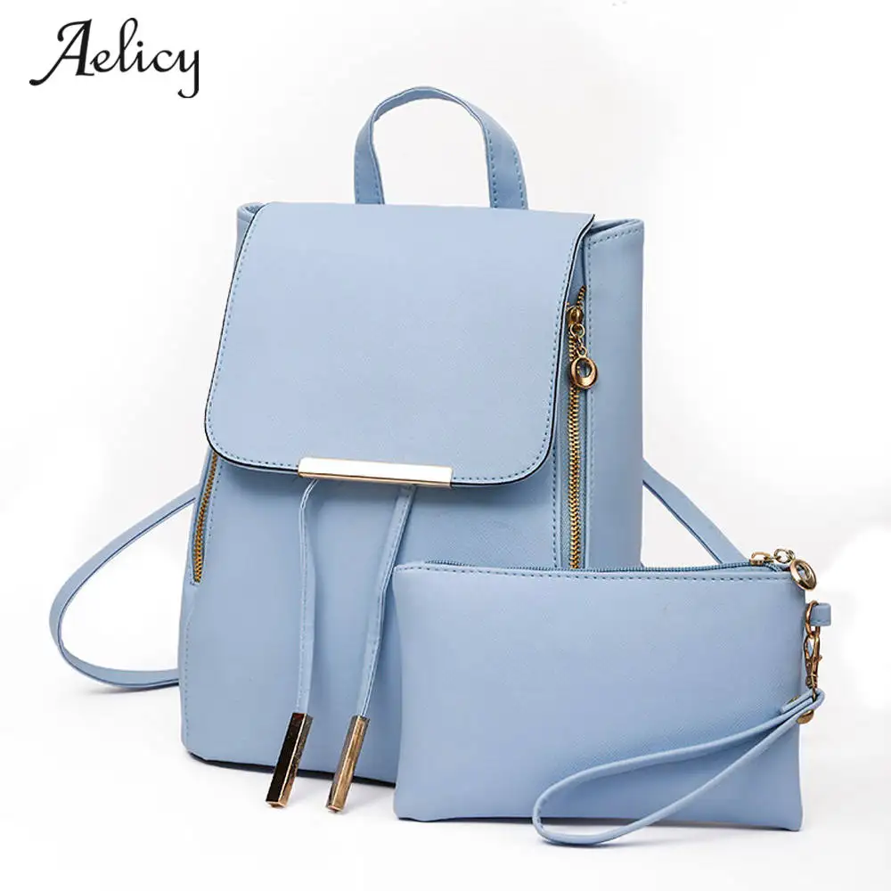 Aelicy 2 PCS/SET bags for women 2018 PU Leather Backpack Hot sale School Bags Teenagers Famous Brand Backpacks | Багаж и сумки
