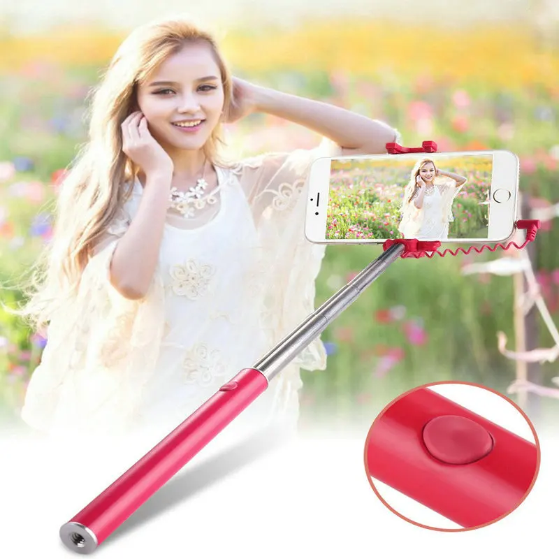 Macaron селфи палка Ручка Универсальный монопод проводной карамельный цвет
