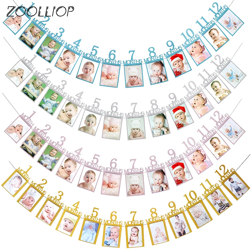 12 месяцы фоторамка баннер для первого дня рождения украшения ребенка мальчик