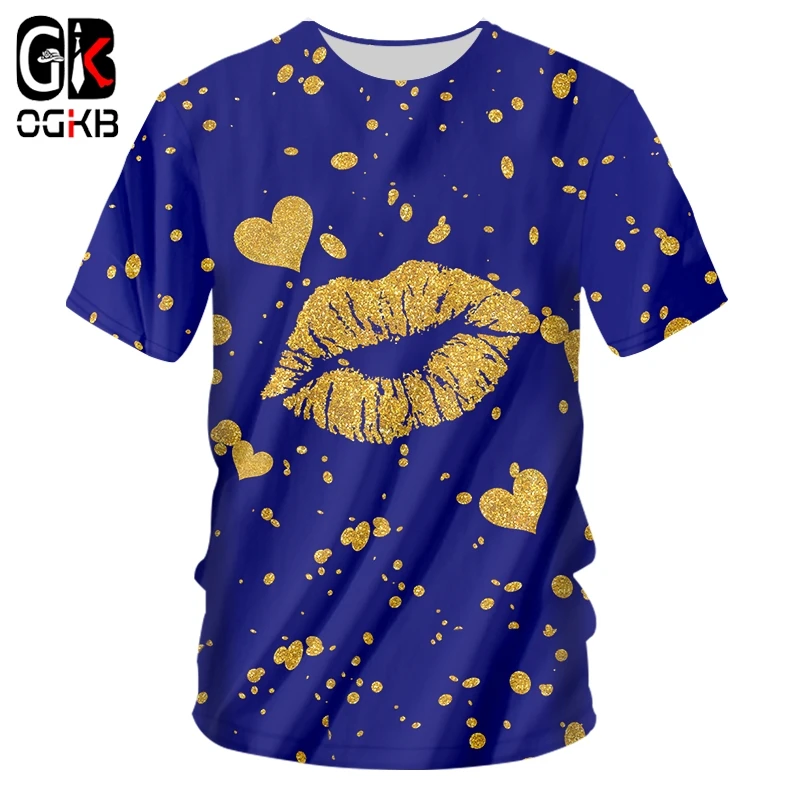 

OGKB брендовая рот, губы футболка, золотые и синие рубашки, 3d принт всего тела, Блестящая футболка, Мужская футболка 2019 специальная Harajuku 7XL