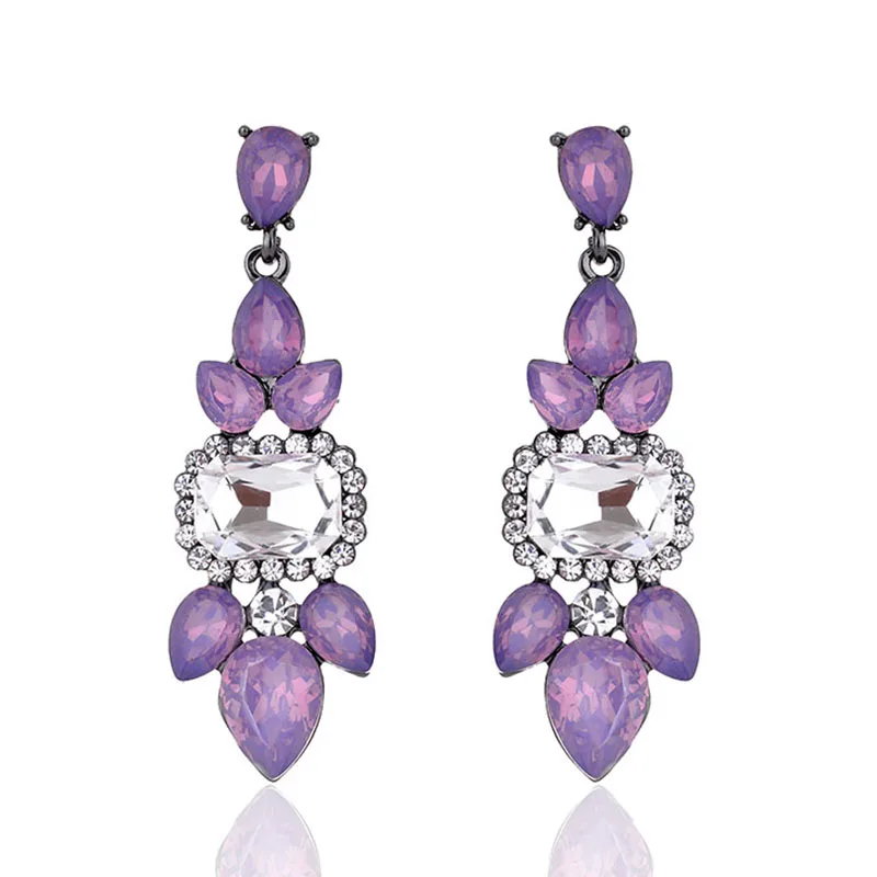 opal purple LUBOV благородный фиолетовый кристалл камень кулон трендовые длинные серьги цветок геометрические висячие серьги трендовые женские вечерние ювелирные изделия - Окраска металла: opal purple