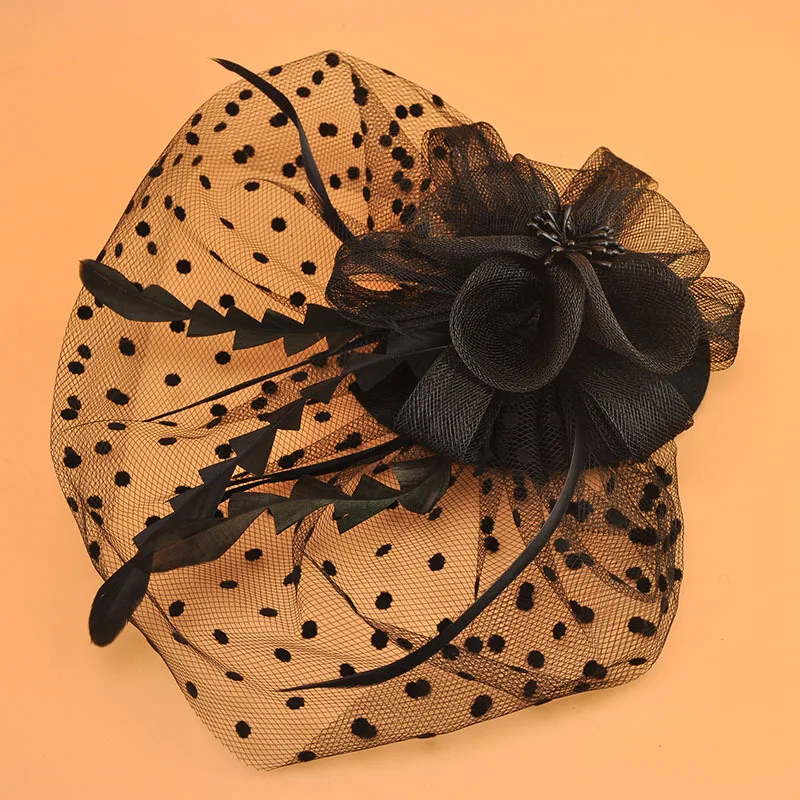 Женская сетчатая шляпка в виде птичьей клетки черно-белая для невесты Вуалетка