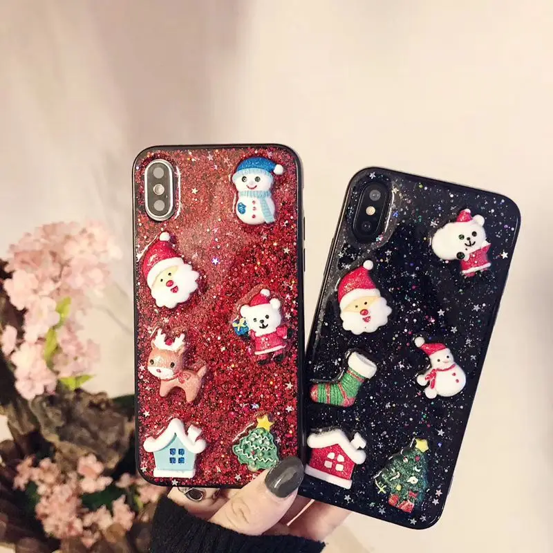3D Милый Рождественский узор Чехол для iphone 6 6S Plus 7 8 плюс X 10 Bling мягкий тонкий чехол