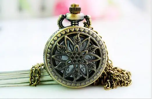 

Antique Bronze Hollow out flowers steampunk Quartz Pocket watches necklace gift low price wholesale