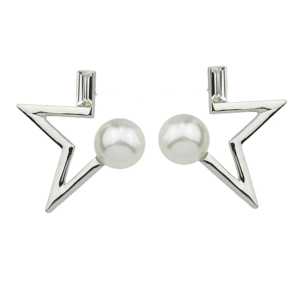 New Fashion Gold-Color Silver Color Geometric Punk Earrings Simulated Pearl Star Stud for Women Accessories | Украшения и