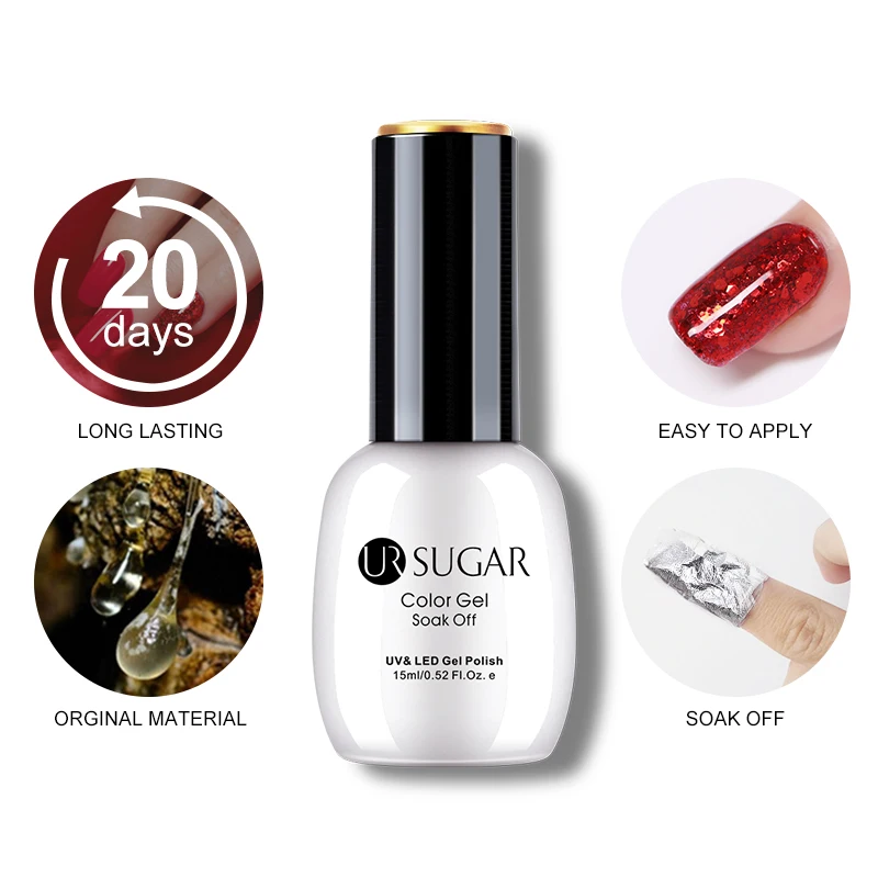 Ur Sugar УФ-гель для ногтей 15 мл Блестящий горячий лак для ногтей 49 цветов на выбор Гель-лак для нейл-арта