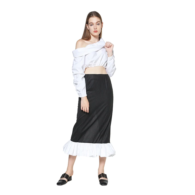 Женская укороченная блузка GETSPRING белая хлопковая рубашка с длинным рукавом и