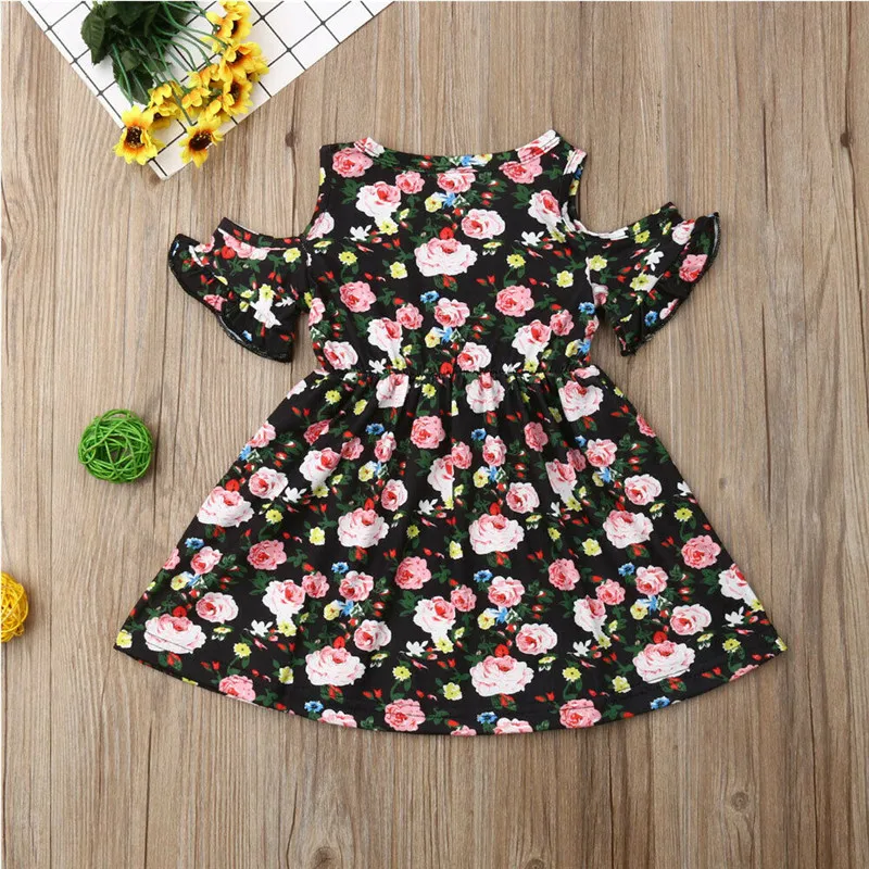 Children Dresses Kids Girl Short Sleeve Off Shoudler Flower Print Dress Baby Summer Hot Princess Sundress Clothings | Детская одежда и