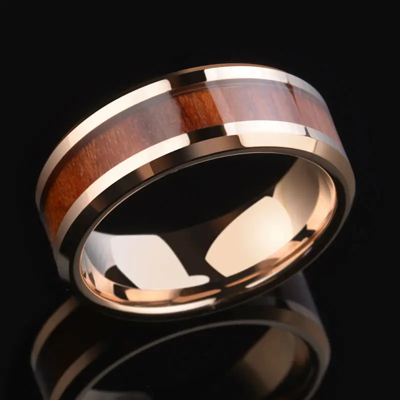 Кольцо из вольфрама и розового золота шириной 8 мм для женщин мужчин|ring band|wedding