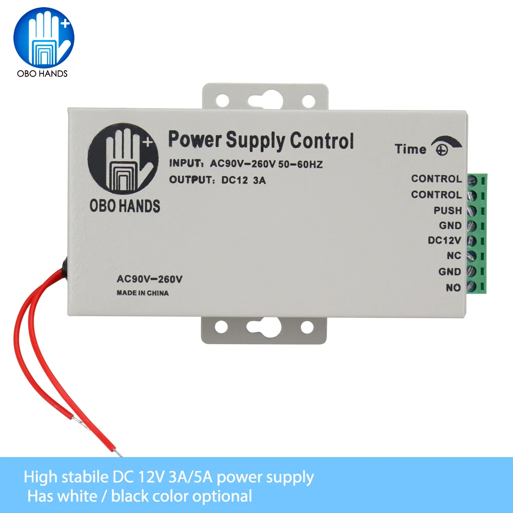 

OBO HANDS 12VDC Access Control Power Supply Switch 3A/5A Time Delay Adjustable AC90V-260V Input NO/NC Output for 2 Electric Lock