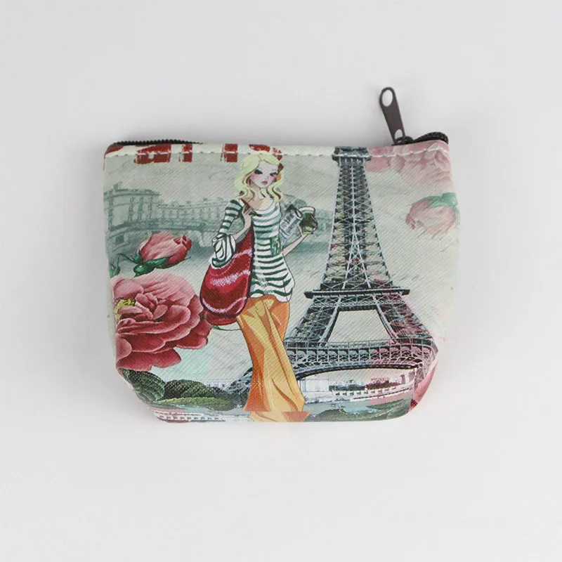 Hot Retro Paris Coin Purses Women Mini Wallets PVC Baby Girl Change Purse Children Zipper Pouch Card Coins Holders Clutch