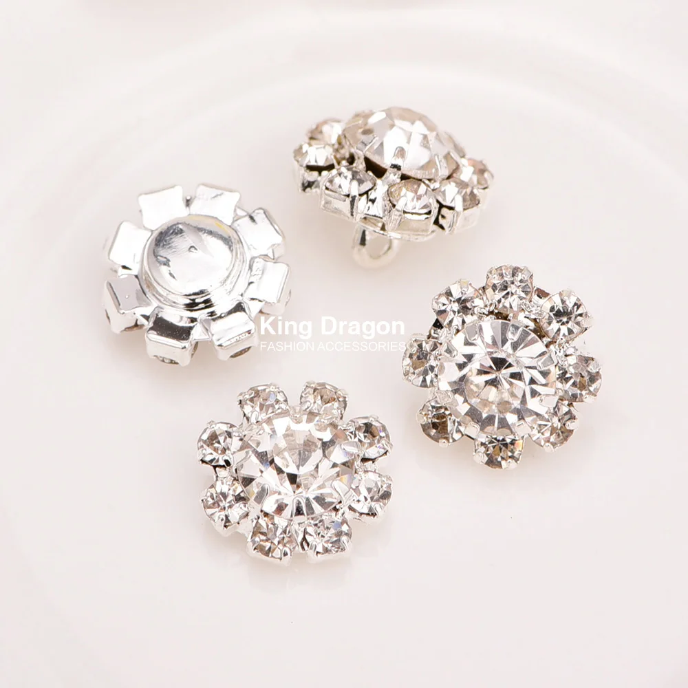 Adorno de diamantes de imitaci&oacute;n de cristal utilizado en el centro de flores, 10MM, 100 unids/lote, parte trasera plana o parte trasera de v&aacute;stago plateado, KD21-2