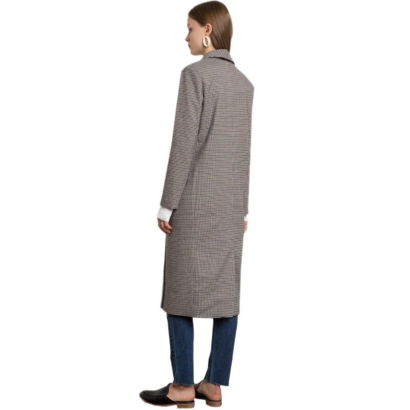 Тренч HDY Haoduoyi женский серый двубортный с широкой талией|plaid trench coat|plaid trenchbrand coat |