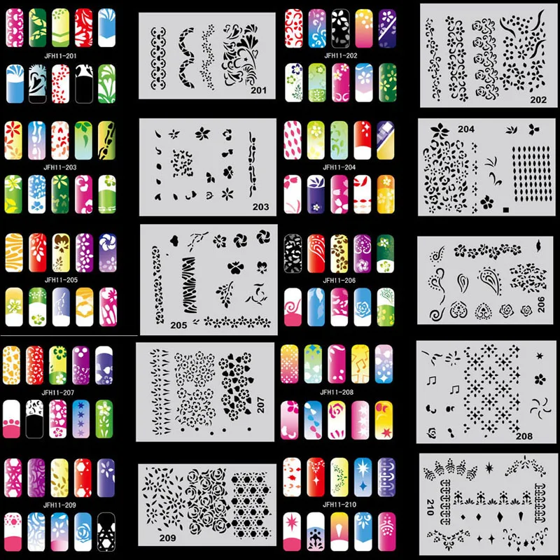 Набор трафаретов для дизайна ногтей OPHIR, 200 дизайнов, 20 листов, Аэрограф, модные наклейки для ногтей, инструменты для ногтей _ jfh11