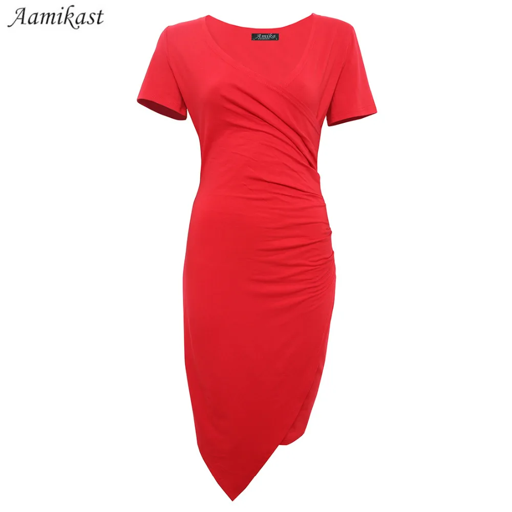 Женское вечернее платье карандаш с V образным вырезом и коротким рукавом|dress