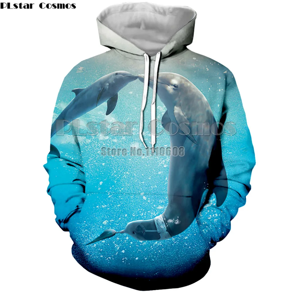 

PLstar Cosmos Dropshipping Summer Cool sweatshirt Hoodie Dolphin print Fashion Men women Pullover coat