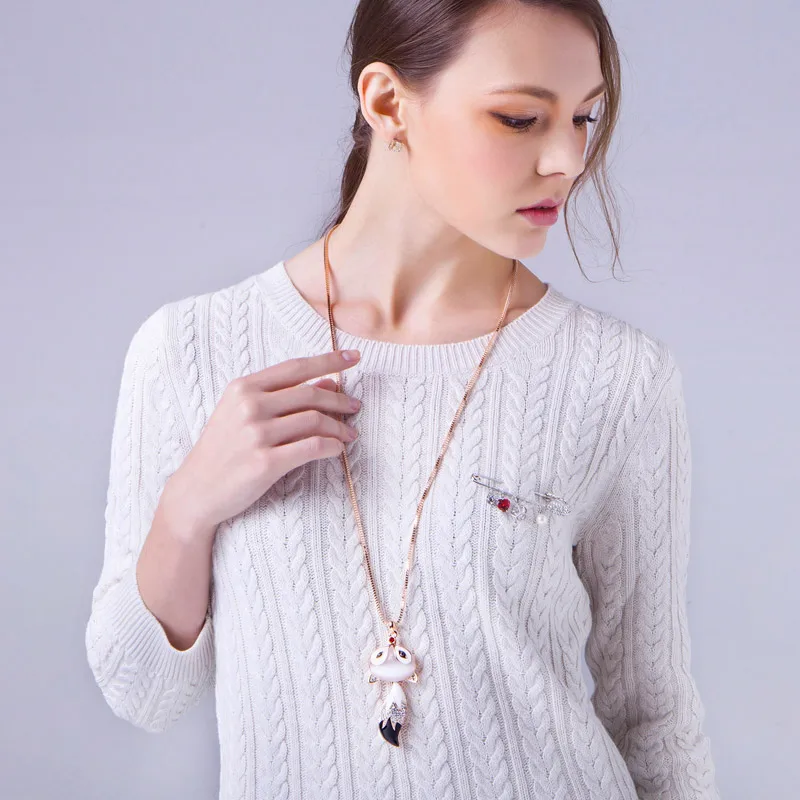 Neoglory стразы опал лиса дизайнерская цепочка Длинная подвеска ожерелья для женщин