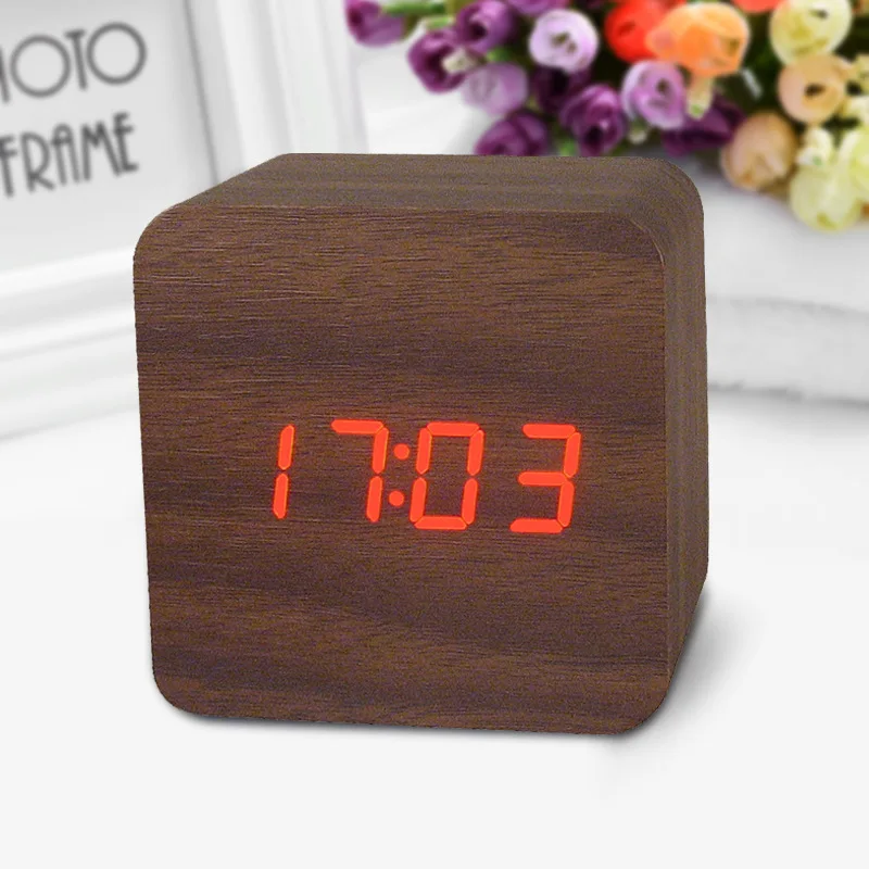 Wooden Led Digital Alarm Clock Voice Activated Date And Time Temperature Alternate Display Beautiful Home Decoration Products | Дом и сад