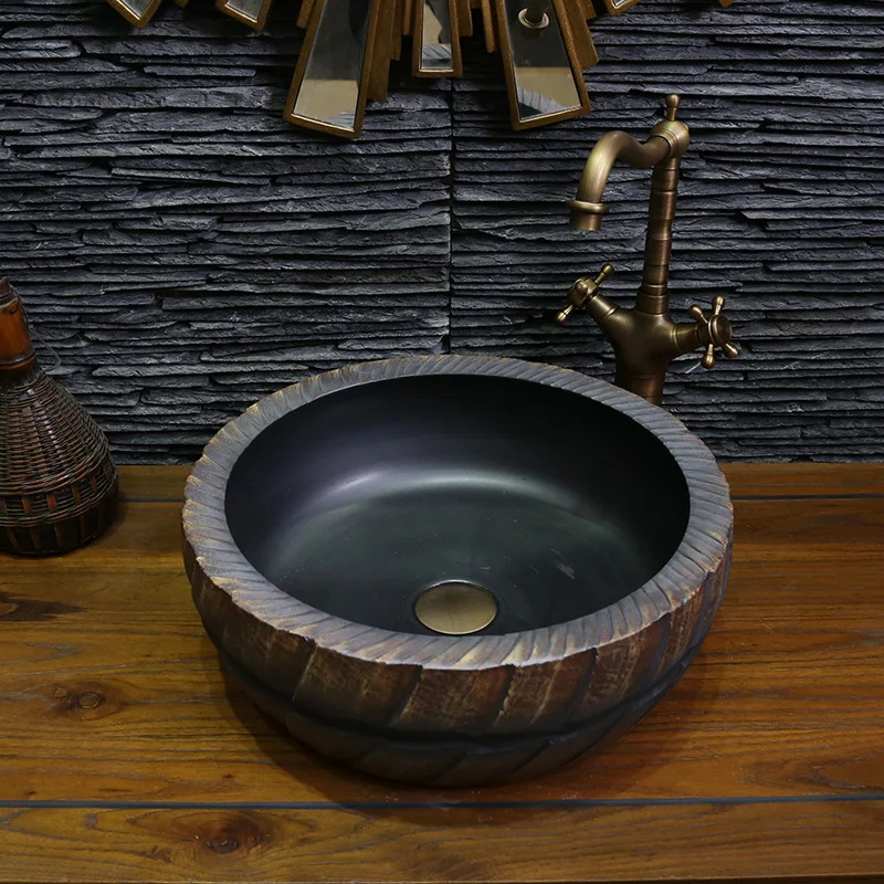 

Jing Yan sink bathroom ceramic art basin basin Small Vintage European round household lavatory basin