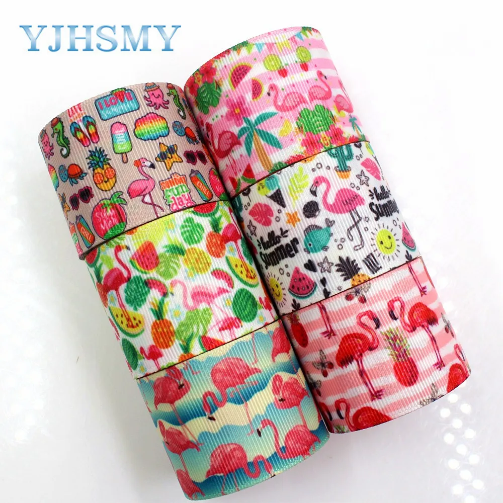 

YJHSMY,G-18801-735,38 мм 10 ярдов Фламинго печатные ленты grosgrain, DIY аксессуары для волос ручной работы Свадебный подарок обертывание материал
