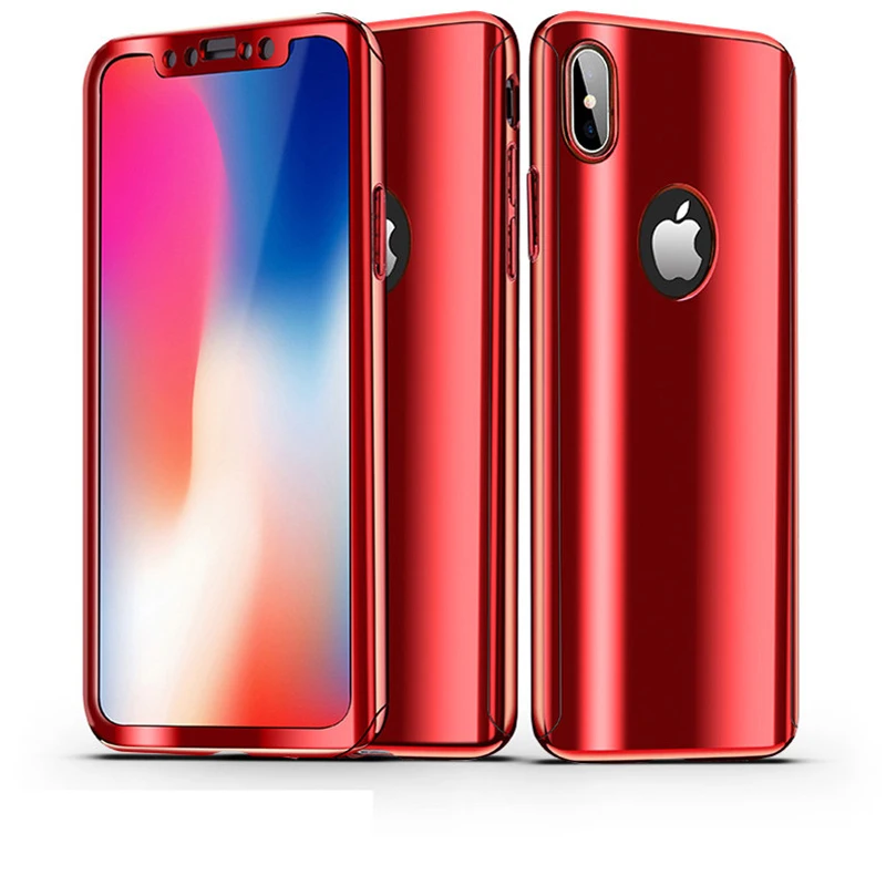 360 Degree Plating Mirror Case For iPhone 6 6s 7 8 Plus X Hard PC Full Body Cover s Phone Cases with Glass |