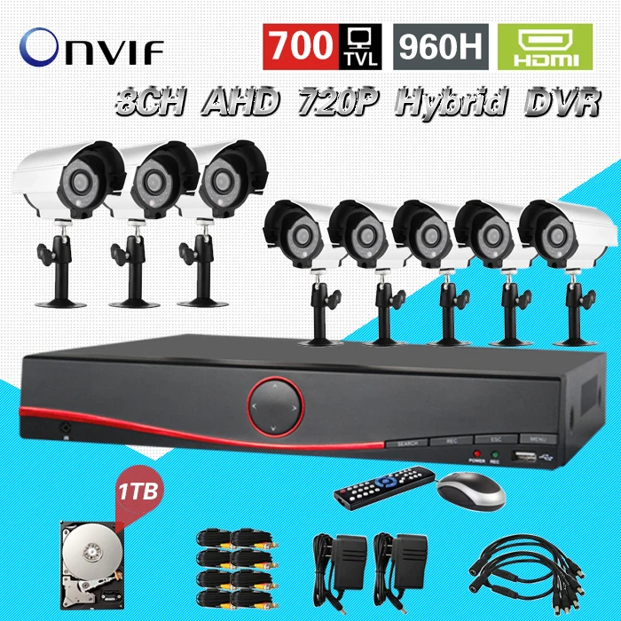8ch системы видеонаблюдения 700TVL водоустойчивая Открытый камеры 8 канальный AHD 960 H