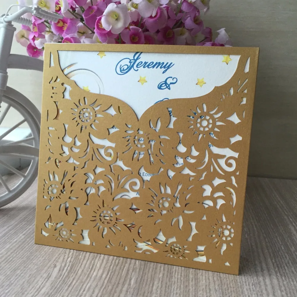 

30Pcs Elegant Flowers Laser Cut Wedding Invitation Card Holder Pink BlueHollow Invite Design Engagement Bridal Shower Printable