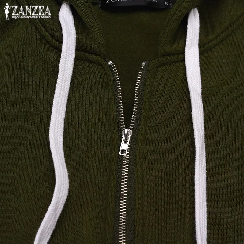 Модная толстовка с капюшоном, женские пальто, куртки ZANZEA, толстовки с капюшоном, зимняя Флисовая теплая Длинная Верхняя одежда на молнии размера плюс, парка 5XL