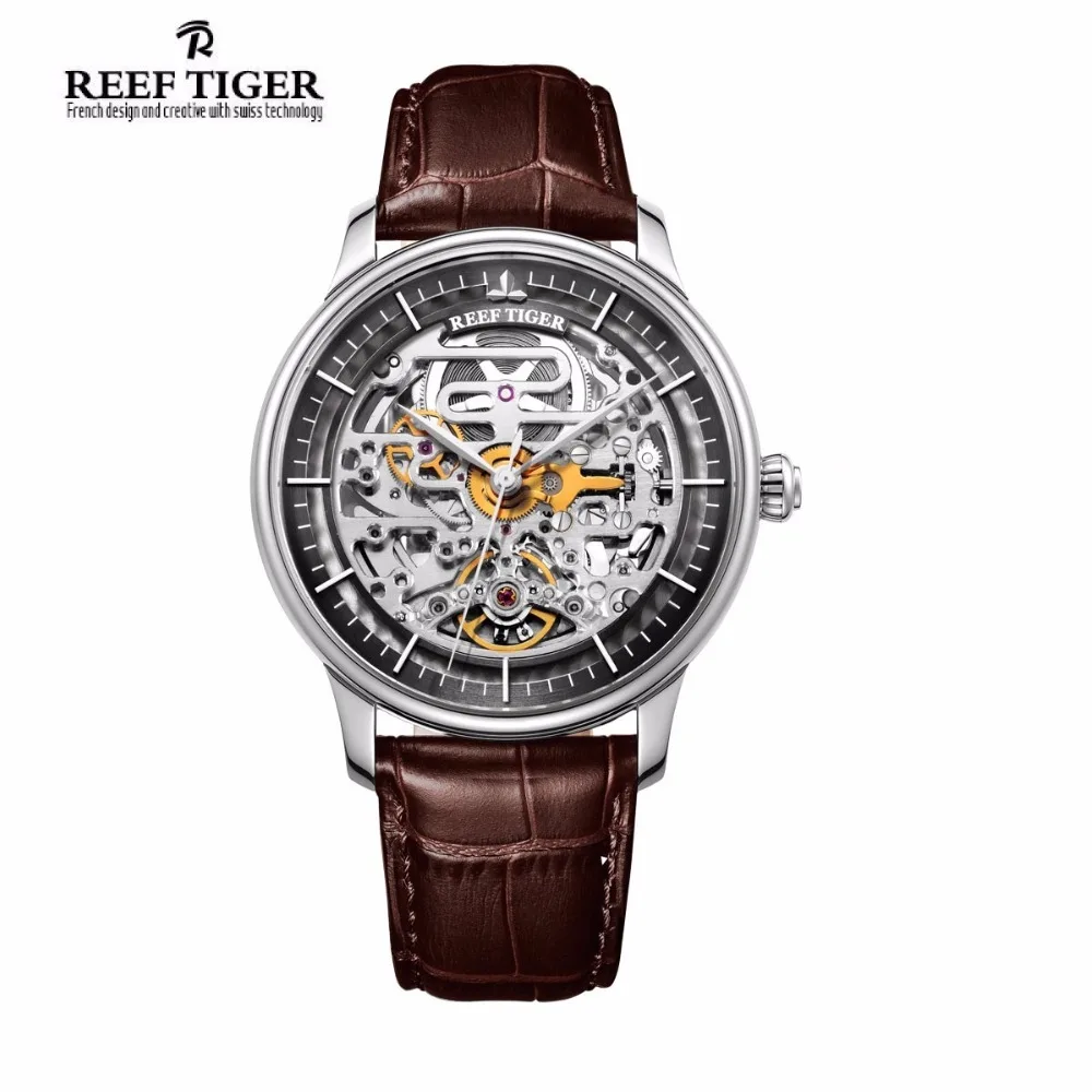 Риф Тигр Роскошные брендовые Дизайнерские мужские часы с скелетом Reloj Hombre
