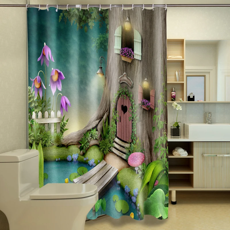 Фантазия Дерево отверстия фото печать детская занавеска для душа|shower curtain|curtains