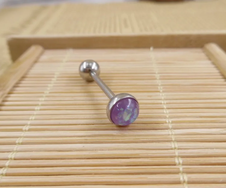 purple Горячая Распродажа 8 цветов 14 г 1,6X16X5 мм нержавеющая сталь поддельные опал язык кольцо штанги пирсинг ювелирные изделия - Окраска металла: purple