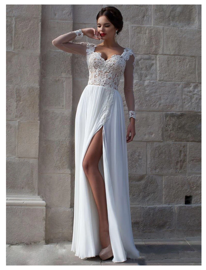 LORIE Boho Wedding Dress Sweetheart Appliques Chiffon Bride Custom Made Side Split Gown Free Shipping 2019 | Свадьбы и торжества