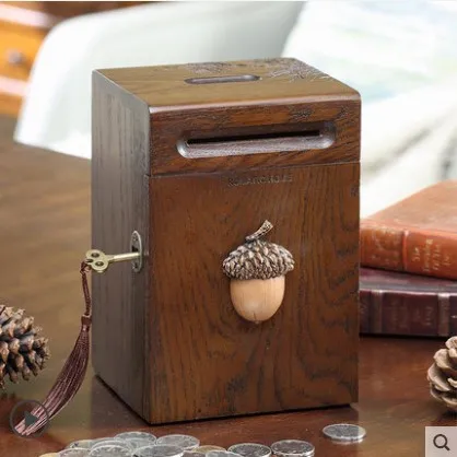 Копилка из массива дерева для хранения монет банкнот большой подарок детей | Дом