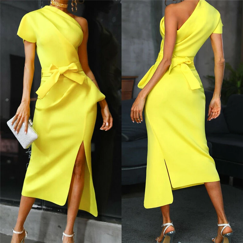 Женcкое вечернее однотонное Вечернее Платье Vestidos летнее платье на одно плечо
