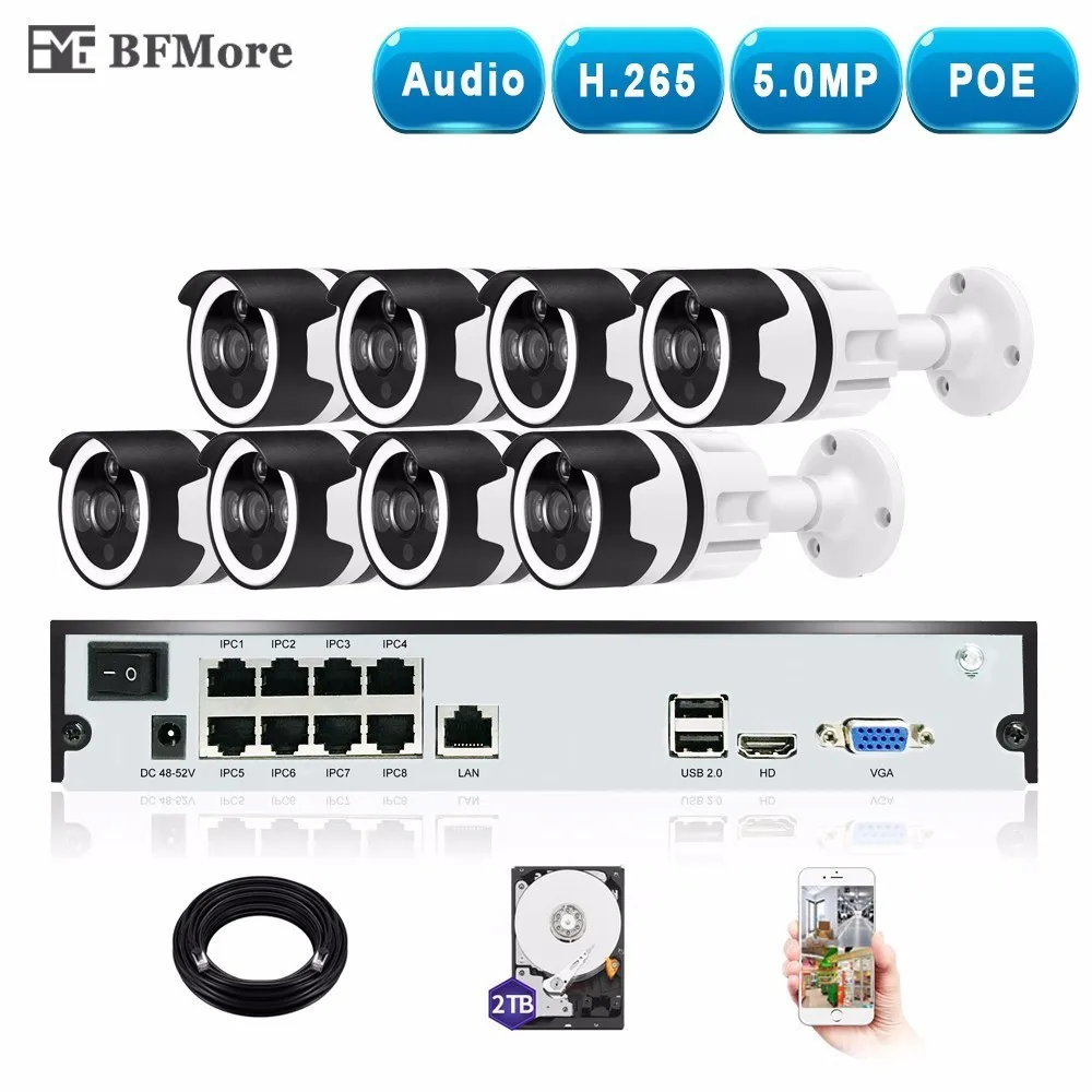 BFMore H.265 5.0MP POE + аудио 8CH NVR комплект CCTV система IP камера IP66 Открытый Всепогодный
