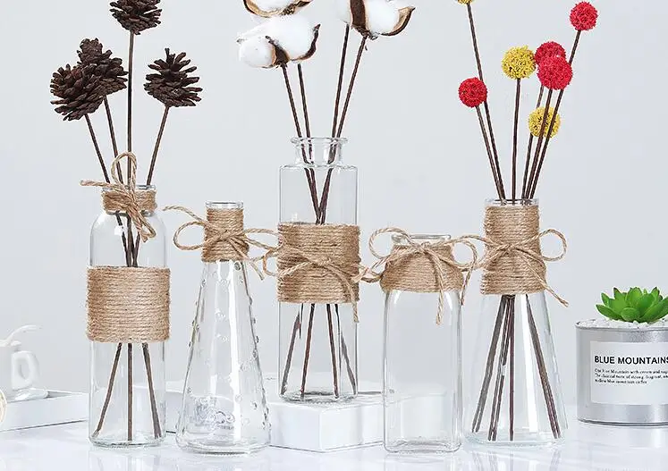 

1PC Nordic Glass Vases Living Room Table Decoration Transparent Water Hydroponics Flower Rope Dry Flower Vase Diy OK 0777