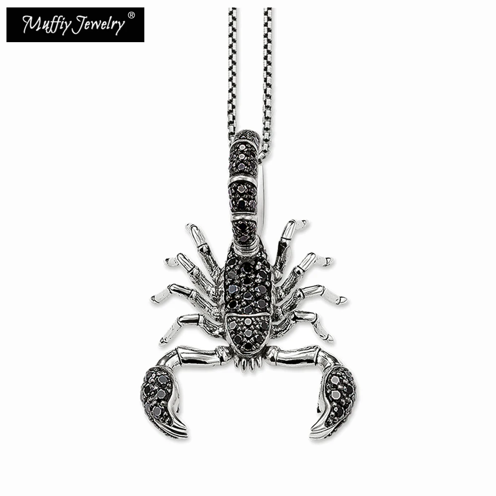 Scorpion Pendant Necklace Link Chain 925 Sterling Silver Black Zircon Stones Fine Man Jewelry Rebel Street Punk Fashion Gift