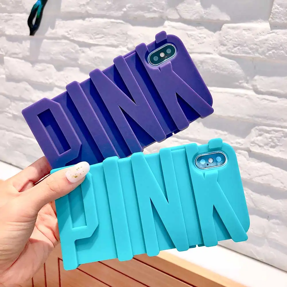 3D розового цвета с буквенным принтом с рисунком кота из мультфильма мягкий силиконовый резиновый чехол для телефона Apple iPhone 8 7 Plus 6 6S Plus X Plus Чехлы для задней панели мобильного телефона чехол для телефона Capa