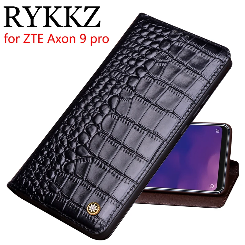 Чехол книжка RYKKZ из натуральной кожи для ZTE Axon 9 pro Магнитный чехол кожаный