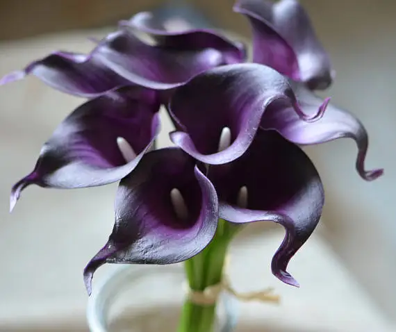 Сливы фиолетовый каллы реальные сенсорные цветы для шелк Букеты свадебные