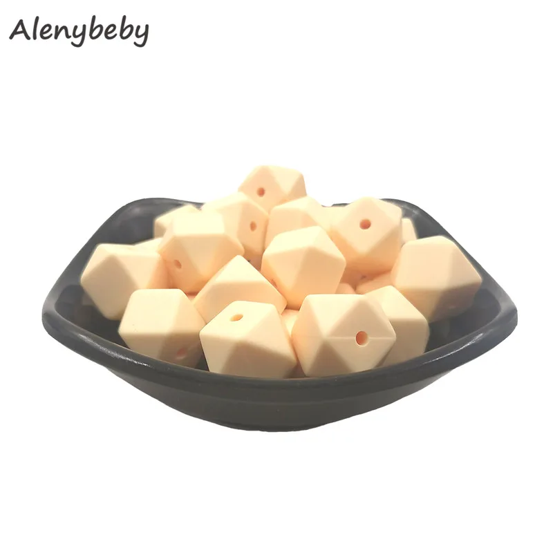 Beige 50 шт. силиконовая форма бусины шестигранный Прорезыватель 17 мм DIY детское жевательное ожерелье BPA свободное вскармливание ювелирные изделия силиконовые бусины-прорезыватели детские игрушки - Цвет: Beige