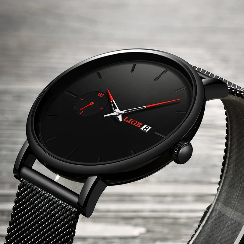 Кварцевые часы LIGE Red pointer мужские от ведущего бренда роскошные для мужчин простые