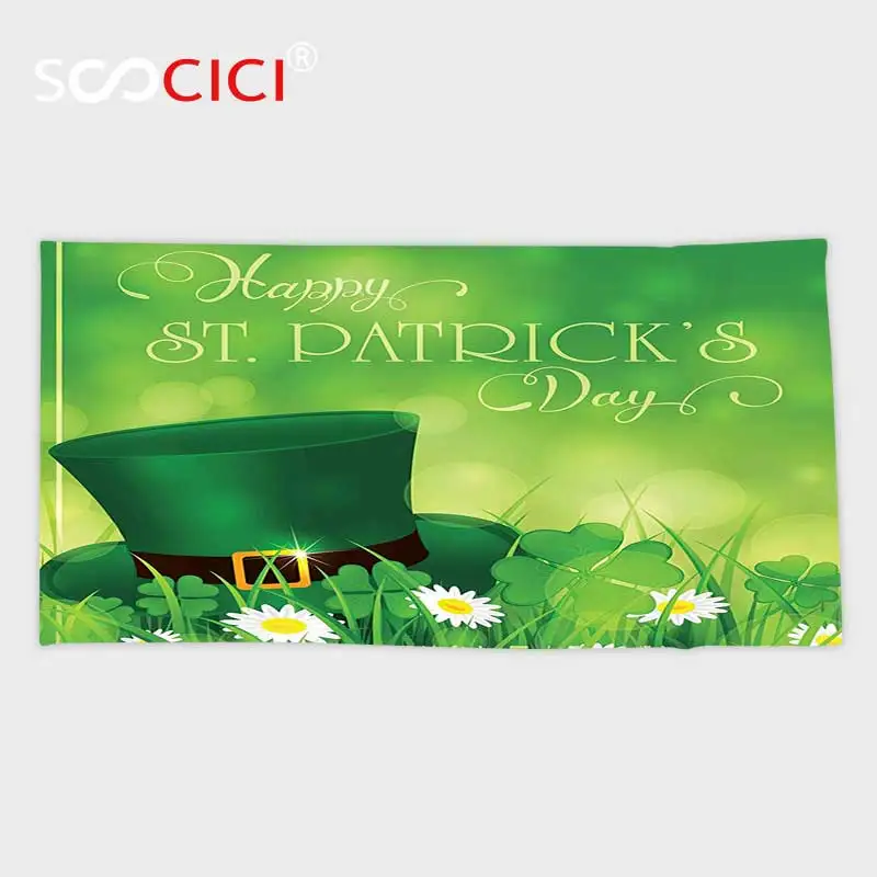 Custom Microfiber Ultra Soft Bath/hand Towel,St. Patricks Day Decor Happy Greetings for Cultural Day Religion Shamrock Daisy