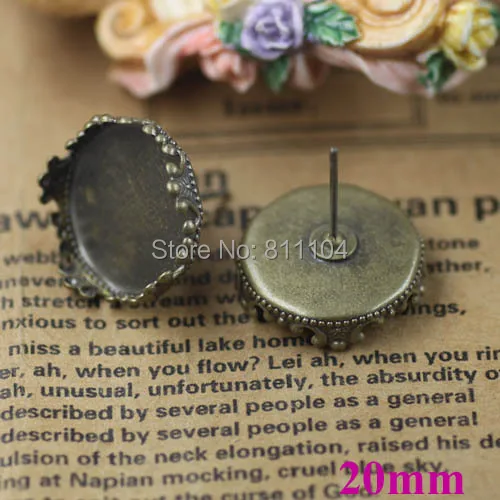 

20mm Antique Bronze tone Plated Blank Bases Round Circle Crown Bezel Cabochon Settings Earrings Stud Pins Findings Wholesale