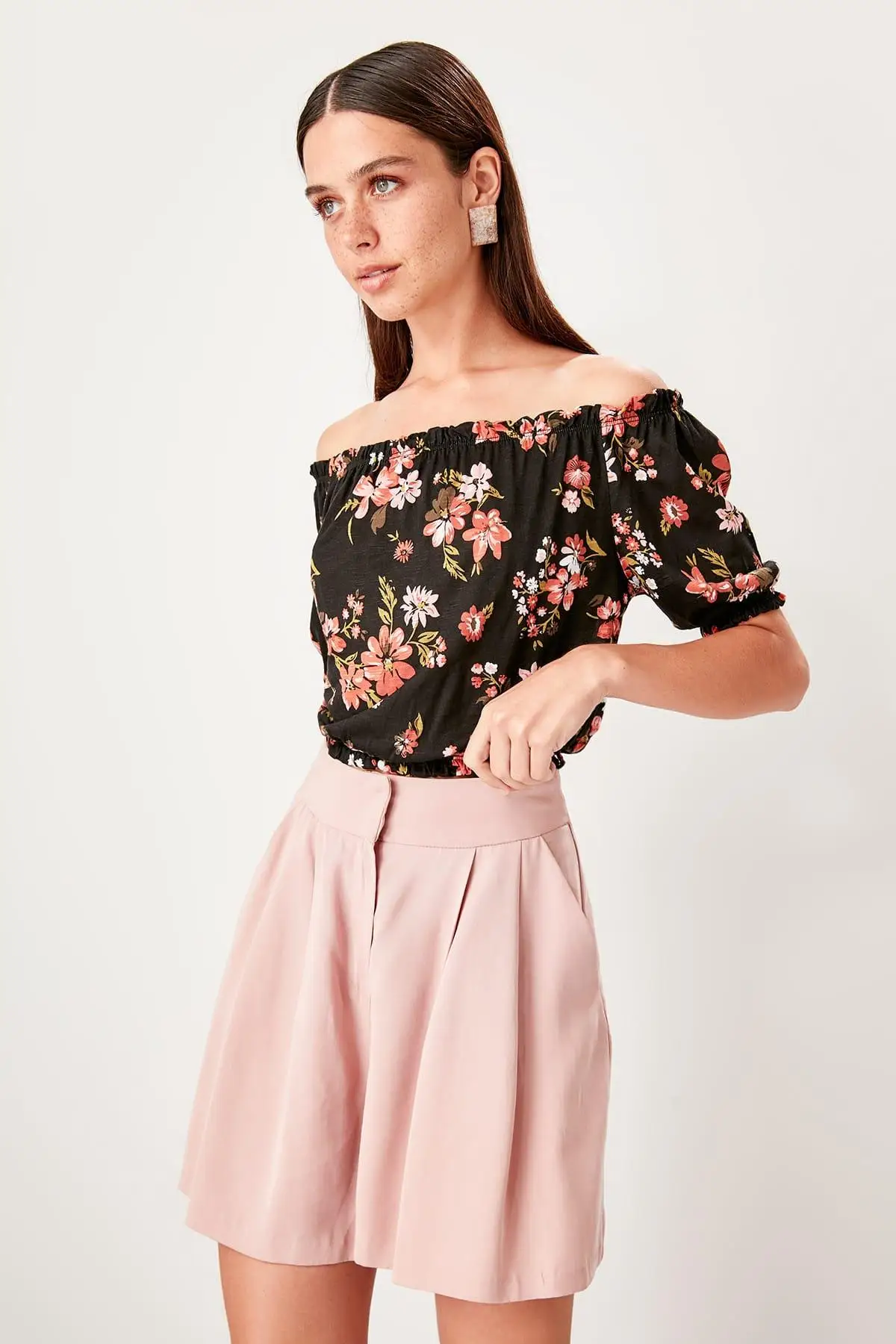 Trendyol черная Узорчатая трикотажная блузка TWOSS19BZ0264 | Женская одежда