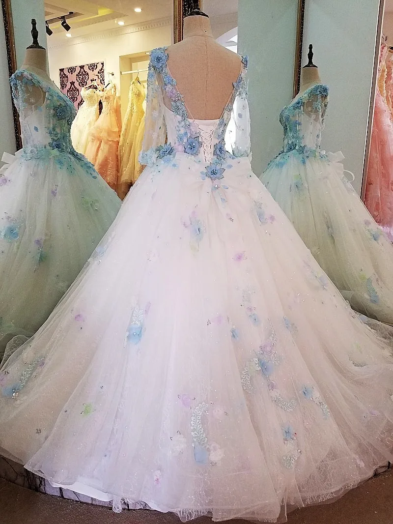 Роскошное Свадебное платье с рукавами бисером 3D цветами бальное кружевное