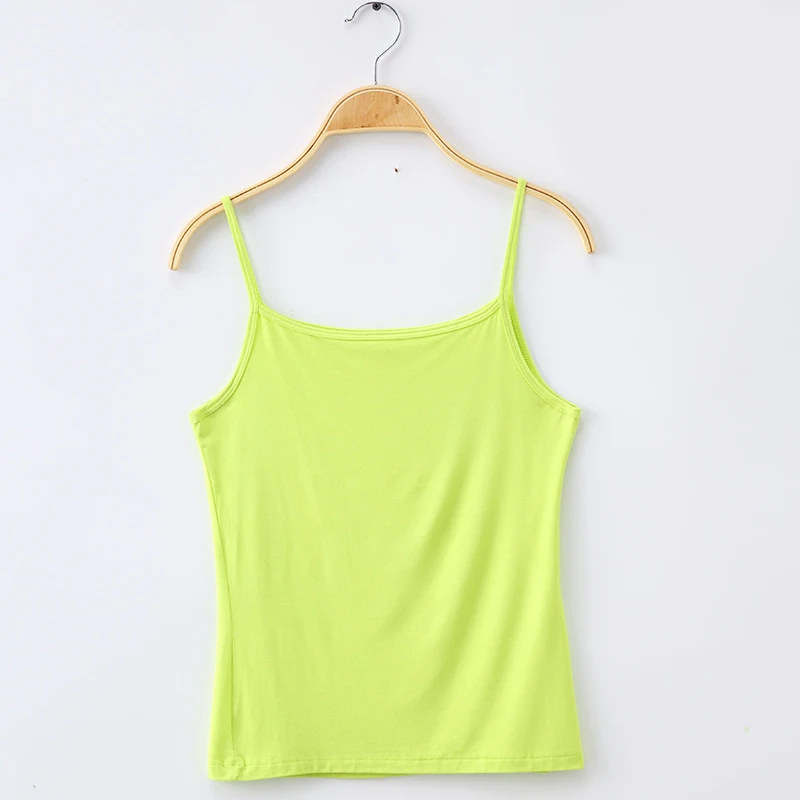 green Женская майка, летняя, повседневная, Camisoles, женские топы, футболка на тонких бретельках, укороченный жилет, Женская майка, модная, синтетический хлопок - Цвет: green
